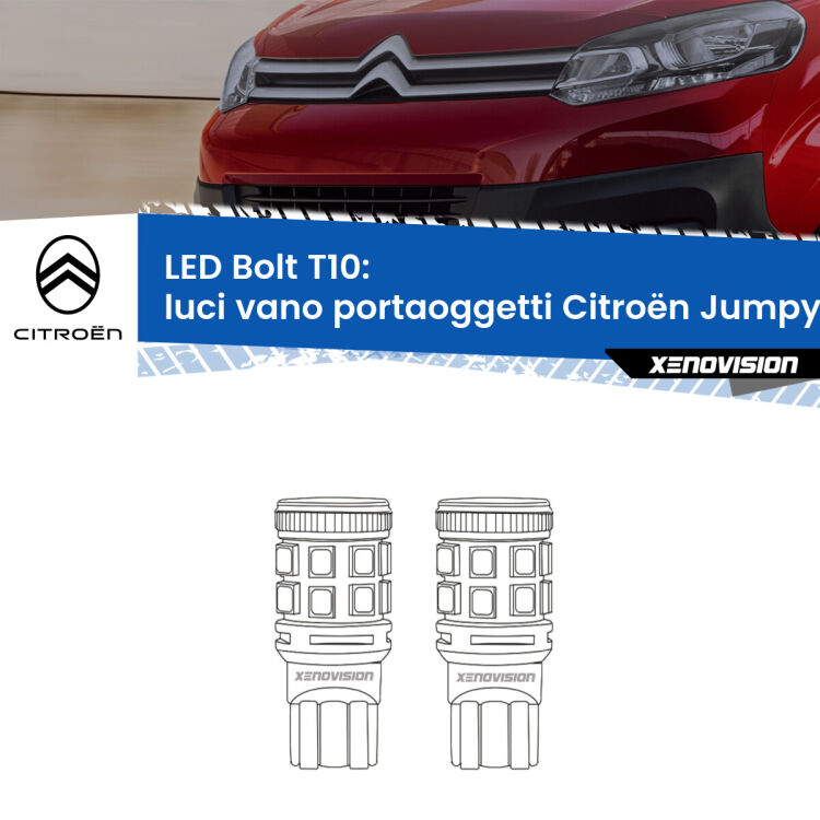 <strong>Luci Vano Portaoggetti LED per Citroën Jumpy</strong> III 2016 in poi. Coppia lampade <strong>T10</strong> modello Bolt canbus.