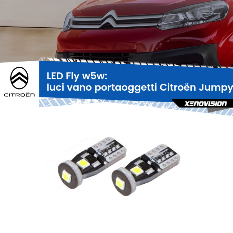 <strong>luci vano portaoggetti LED per Citroën Jumpy</strong> III 2016 in poi. Coppia lampadine <strong>w5w</strong> Canbus compatte modello Fly Xenovision.