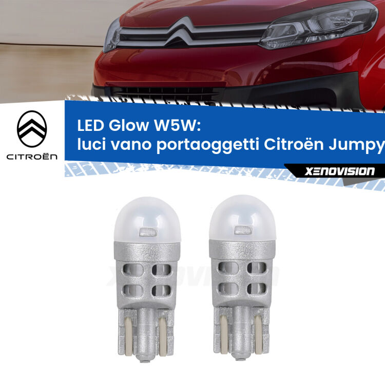 <strong>Luci Vano Portaoggetti LED luce calda per Citroën Jumpy</strong> III 2016 in poi. Coppia lampade <strong>W5W</strong> modello Glow di Xenovision.