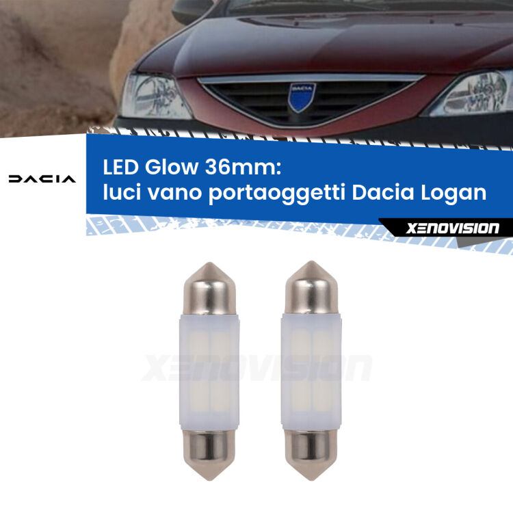 <strong>Luci Vano Portaoggetti LED luce calda per Dacia Logan</strong>  2004 - 2011. Coppia lampade <strong>C5W</strong> 36mm modello Glow di Xenovision.