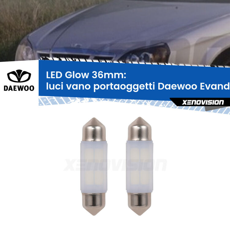 <strong>Luci Vano Portaoggetti LED luce calda per Daewoo Evanda</strong>  2002 - 2005. Coppia lampade <strong>C5W</strong> 36mm modello Glow di Xenovision.