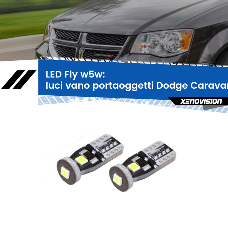 <strong>luci vano portaoggetti LED per Dodge Caravan</strong> RG_ 2000 - 2007. Coppia lampadine <strong>w5w</strong> Canbus compatte modello Fly Xenovision.