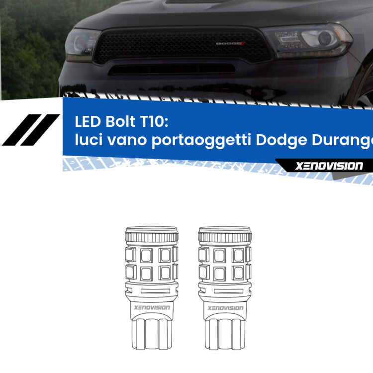 <strong>Luci Vano Portaoggetti LED per Dodge Durango</strong>  2010 - 2015. Coppia lampade <strong>T10</strong> modello Bolt canbus.