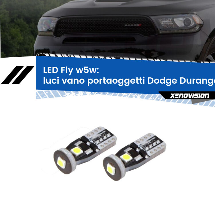 <strong>luci vano portaoggetti LED per Dodge Durango</strong>  2010 - 2015. Coppia lampadine <strong>w5w</strong> Canbus compatte modello Fly Xenovision.