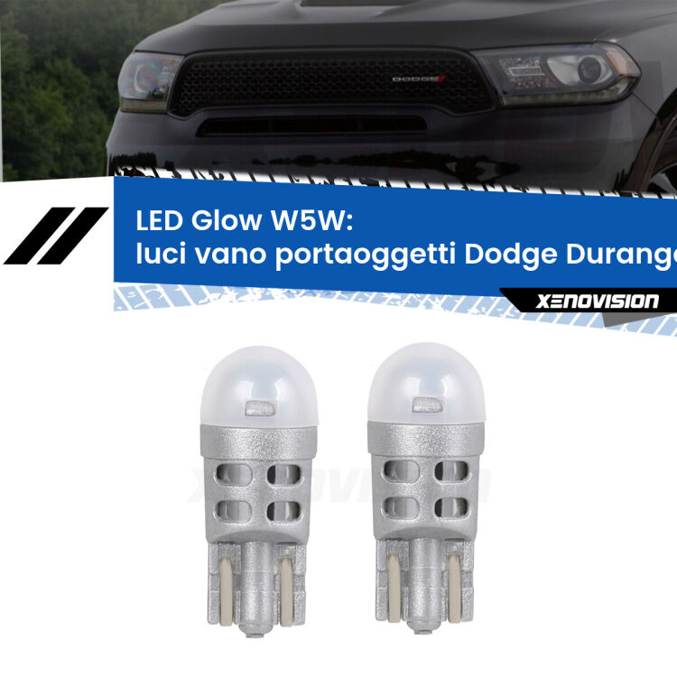 <strong>Luci Vano Portaoggetti LED luce calda per Dodge Durango</strong>  2010 - 2015. Coppia lampade <strong>W5W</strong> modello Glow di Xenovision.