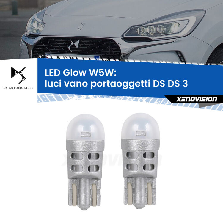 <strong>Luci Vano Portaoggetti LED luce calda per DS DS 3</strong>  2015 in poi. Coppia lampade <strong>W5W</strong> modello Glow di Xenovision.