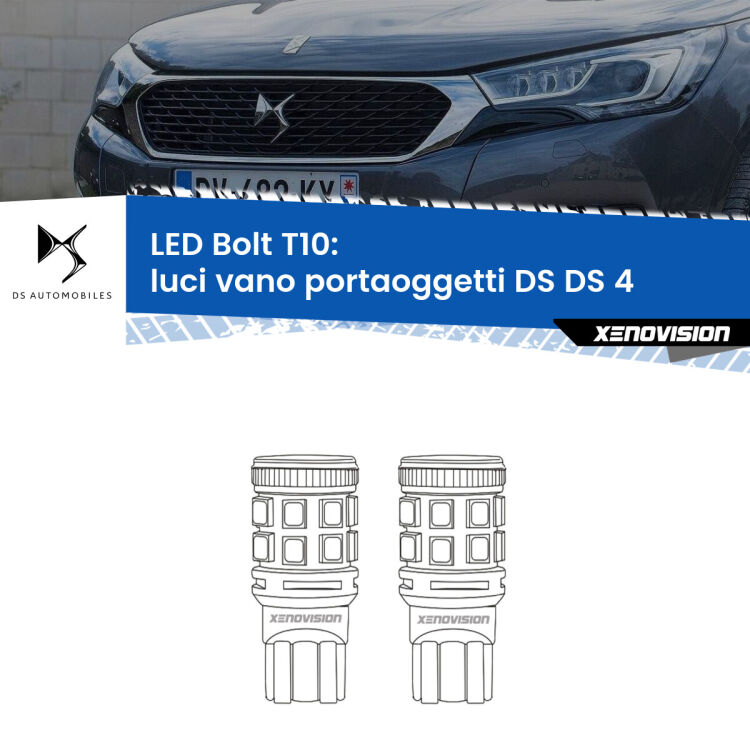 <strong>Luci Vano Portaoggetti LED per DS DS 4</strong>  2015 in poi. Coppia lampade <strong>T10</strong> modello Bolt canbus.