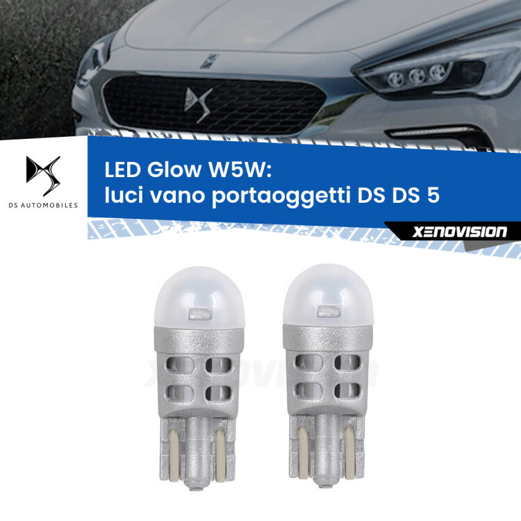 <strong>Luci Vano Portaoggetti LED luce calda per DS DS 5</strong>  2015 in poi. Coppia lampade <strong>W5W</strong> modello Glow di Xenovision.