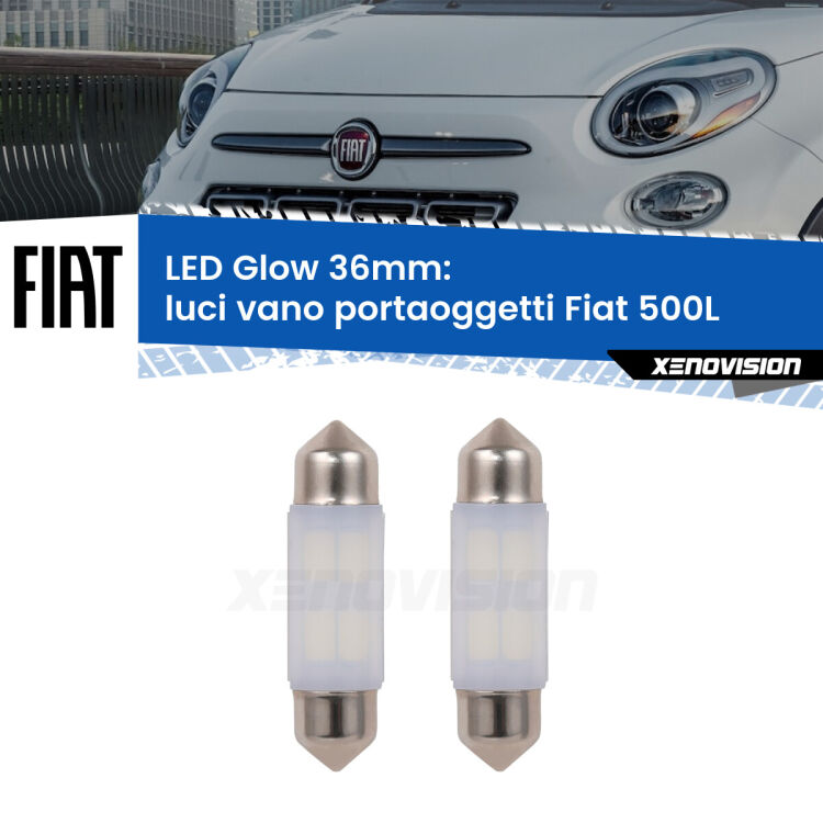 <strong>Luci Vano Portaoggetti LED luce calda per Fiat 500L</strong>  2012 - 2018. Coppia lampade <strong>C5W</strong> 36mm modello Glow di Xenovision.