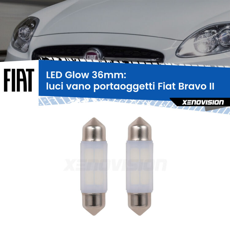 <strong>Luci Vano Portaoggetti LED luce calda per Fiat Bravo II</strong>  2006 - 2014. Coppia lampade <strong>C5W</strong> 36mm modello Glow di Xenovision.