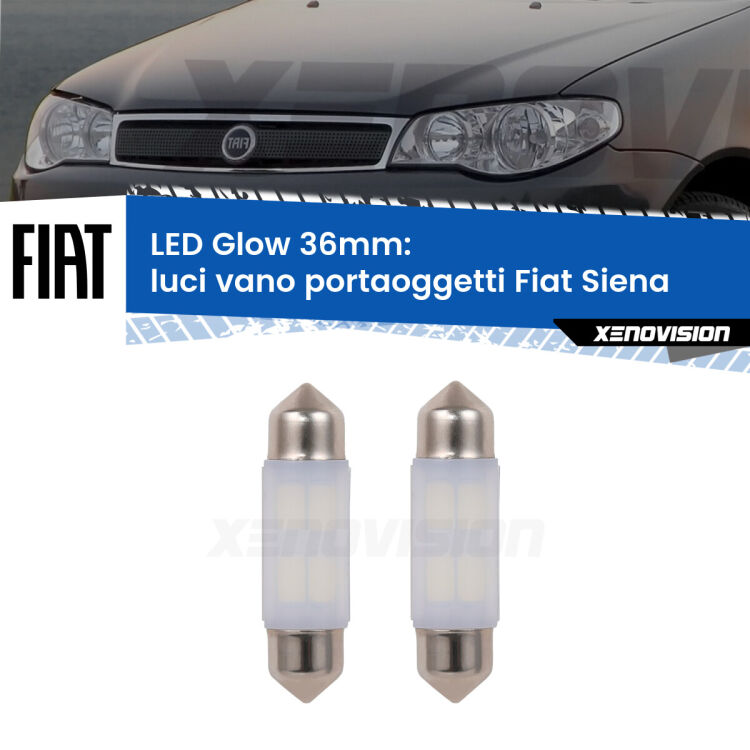 <strong>Luci Vano Portaoggetti LED luce calda per Fiat Siena</strong>  1996 - 2012. Coppia lampade <strong>C5W</strong> 36mm modello Glow di Xenovision.