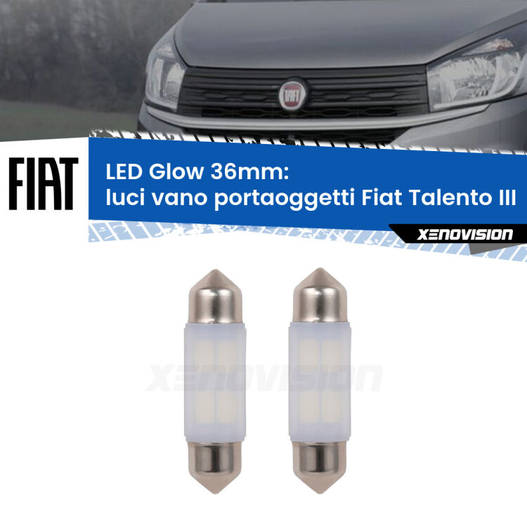 <strong>Luci Vano Portaoggetti LED luce calda per Fiat Talento</strong> III 2016 - 2020. Coppia lampade <strong>C5W</strong> 36mm modello Glow di Xenovision.