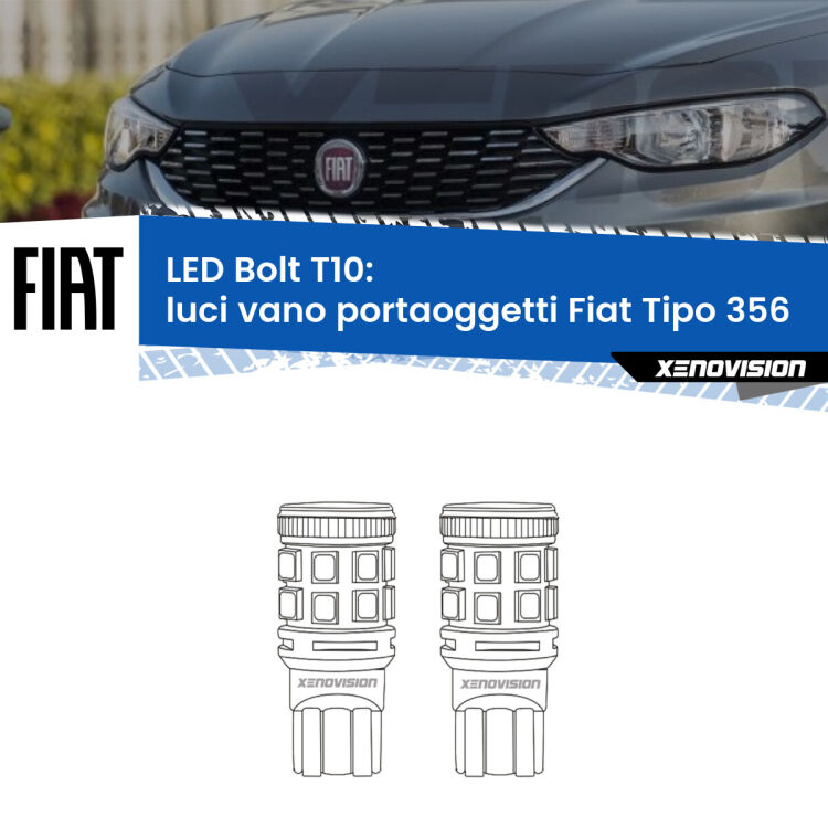 <strong>Luci Vano Portaoggetti LED per Fiat Tipo</strong> 356 2015 in poi. Coppia lampade <strong>T10</strong> modello Bolt canbus.