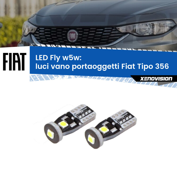 <strong>luci vano portaoggetti LED per Fiat Tipo</strong> 356 2015 in poi. Coppia lampadine <strong>w5w</strong> Canbus compatte modello Fly Xenovision.