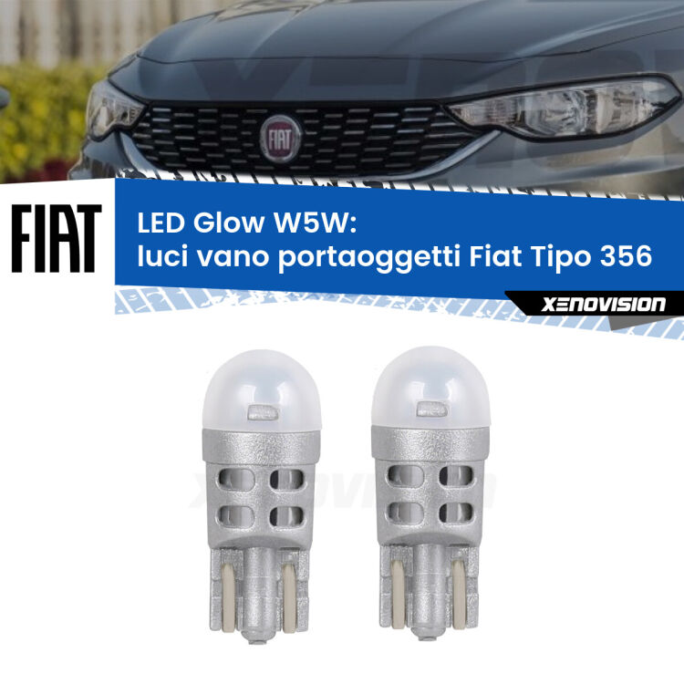 <strong>Luci Vano Portaoggetti LED luce calda per Fiat Tipo</strong> 356 2015 in poi. Coppia lampade <strong>W5W</strong> modello Glow di Xenovision.