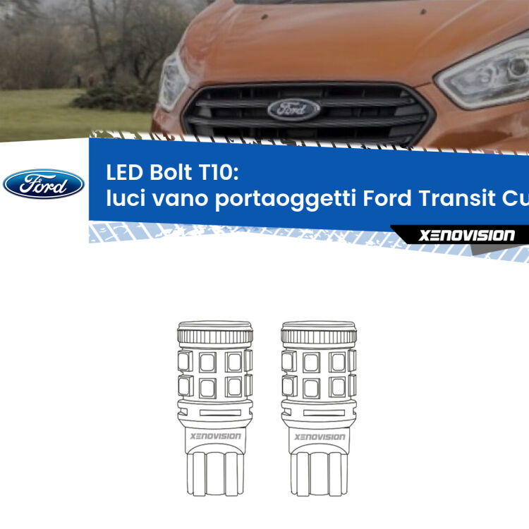 <strong>Luci Vano Portaoggetti LED per Ford Transit Custom</strong>  2012 - 2022. Coppia lampade <strong>T10</strong> modello Bolt canbus.