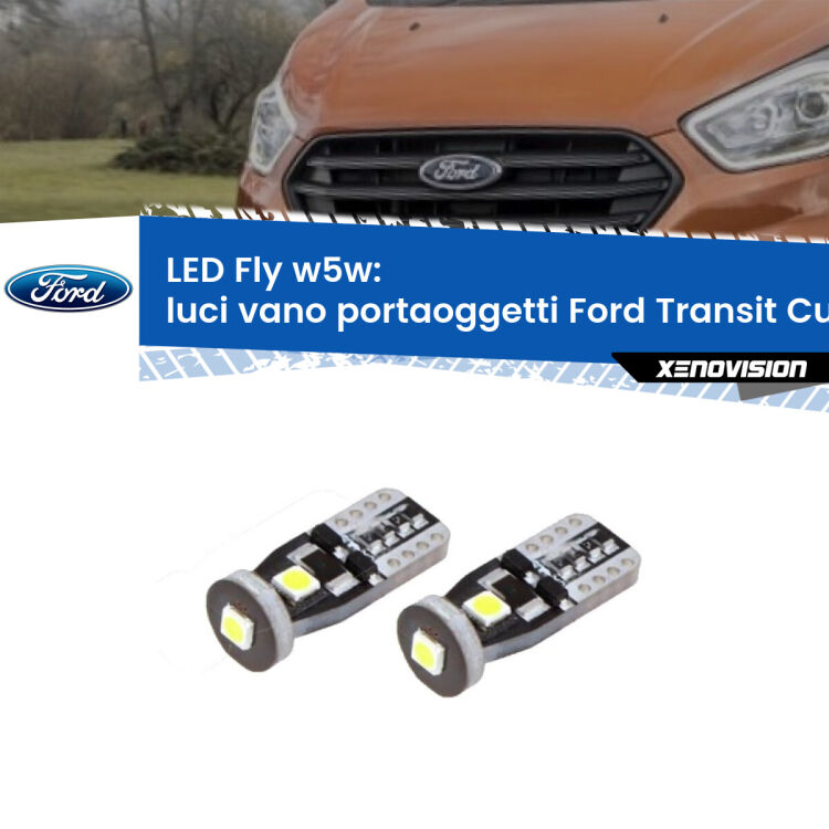 <strong>luci vano portaoggetti LED per Ford Transit Custom</strong>  2012 - 2022. Coppia lampadine <strong>w5w</strong> Canbus compatte modello Fly Xenovision.