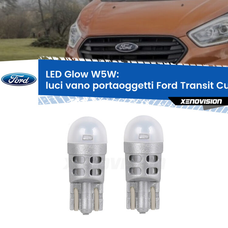 <strong>Luci Vano Portaoggetti LED luce calda per Ford Transit Custom</strong>  2012 - 2022. Coppia lampade <strong>W5W</strong> modello Glow di Xenovision.