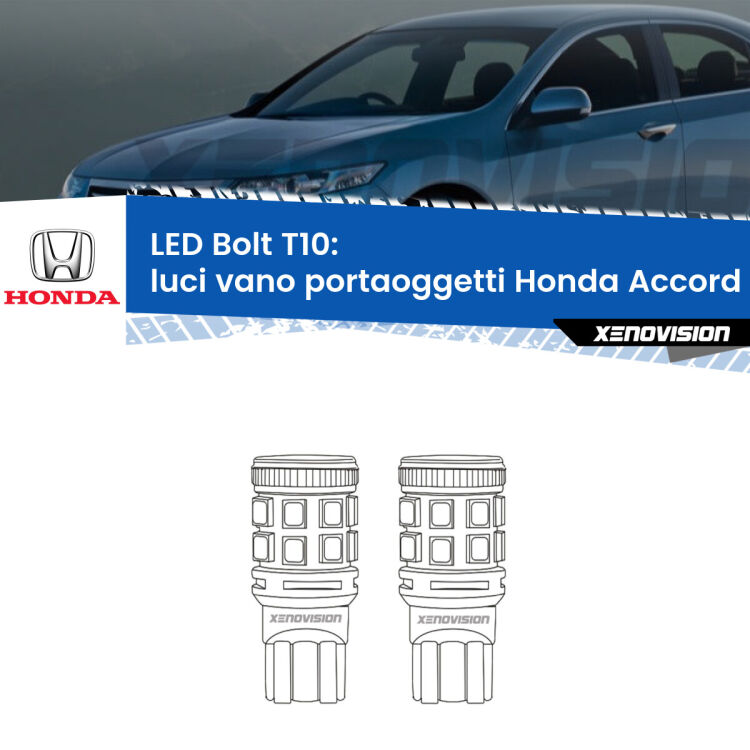 <strong>Luci Vano Portaoggetti LED per Honda Accord</strong> Mk6 1997 - 2002. Coppia lampade <strong>T10</strong> modello Bolt canbus.