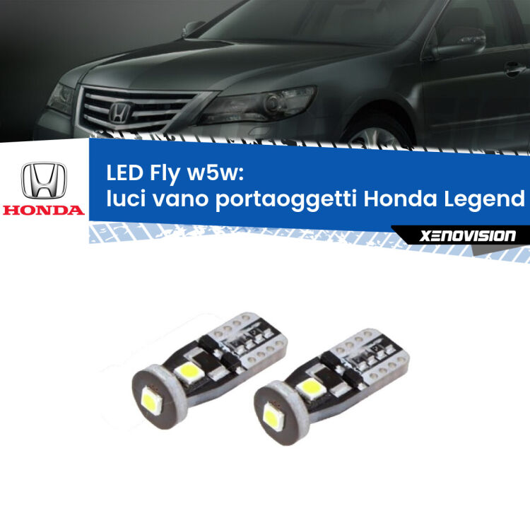 <strong>luci vano portaoggetti LED per Honda Legend</strong> Mk3 1996 - 2004. Coppia lampadine <strong>w5w</strong> Canbus compatte modello Fly Xenovision.