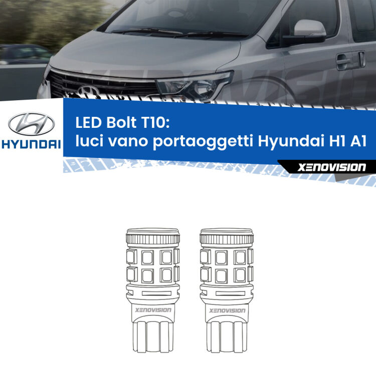 <strong>Luci Vano Portaoggetti LED per Hyundai H1</strong> A1 1997 - 2008. Coppia lampade <strong>T10</strong> modello Bolt canbus.