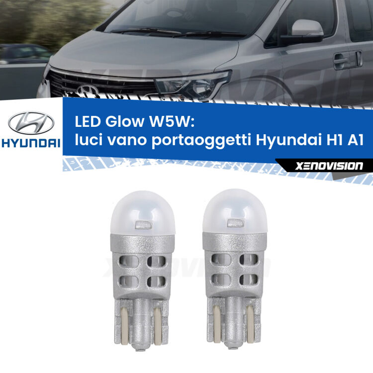 <strong>Luci Vano Portaoggetti LED luce calda per Hyundai H1</strong> A1 1997 - 2008. Coppia lampade <strong>W5W</strong> modello Glow di Xenovision.