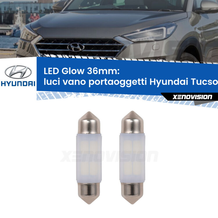 <strong>Luci Vano Portaoggetti LED luce calda per Hyundai Tucson</strong> JM 2004 - 2010. Coppia lampade <strong>C5W</strong> 36mm modello Glow di Xenovision.