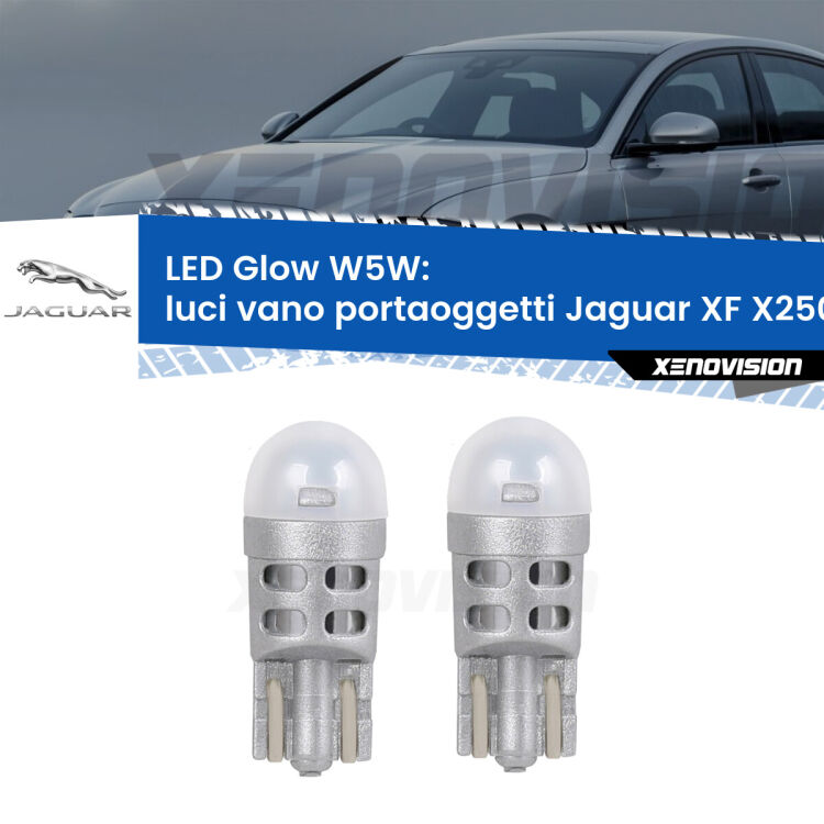 <strong>Luci Vano Portaoggetti LED luce calda per Jaguar XF</strong> X250 2007 - 2015. Coppia lampade <strong>W5W</strong> modello Glow di Xenovision.