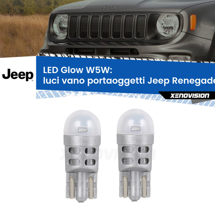 <strong>Luci Vano Portaoggetti LED luce calda per Jeep Renegade</strong>  2014 in poi. Coppia lampade <strong>W5W</strong> modello Glow di Xenovision.