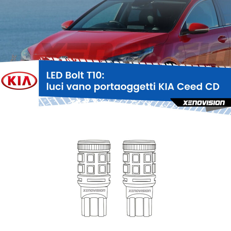 <strong>Luci Vano Portaoggetti LED per KIA Ceed</strong> CD 2018 in poi. Coppia lampade <strong>T10</strong> modello Bolt canbus.