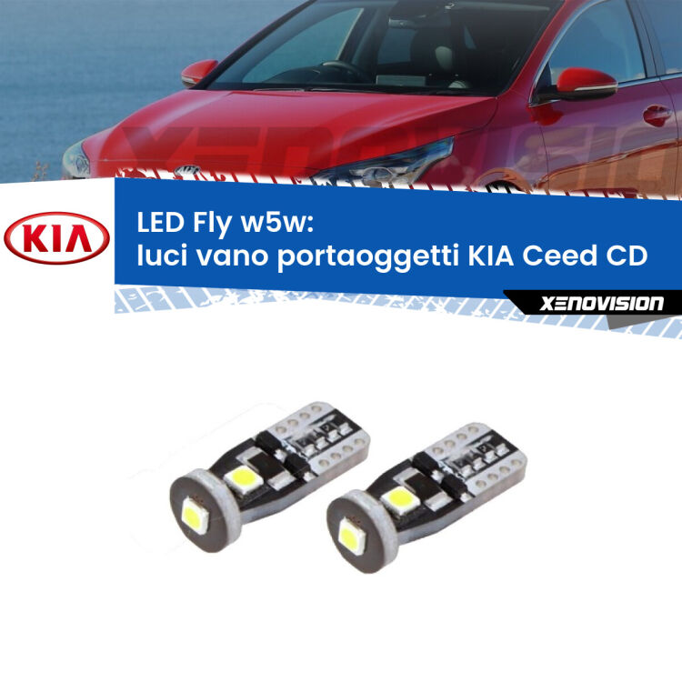 <strong>luci vano portaoggetti LED per KIA Ceed</strong> CD 2018 in poi. Coppia lampadine <strong>w5w</strong> Canbus compatte modello Fly Xenovision.