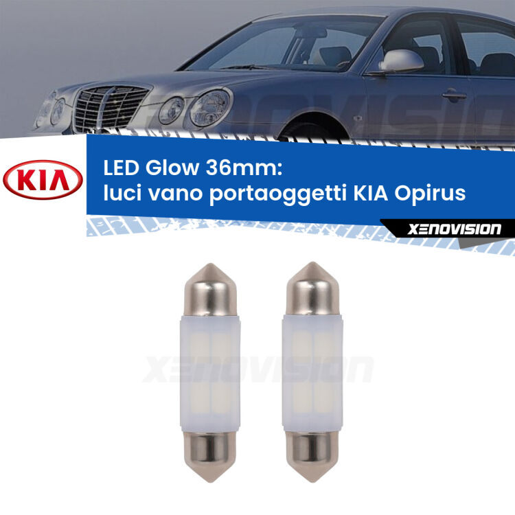 <strong>Luci Vano Portaoggetti LED luce calda per KIA Opirus</strong>  2003 - 2011. Coppia lampade <strong>C5W</strong> 36mm modello Glow di Xenovision.