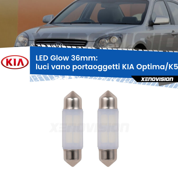 <strong>Luci Vano Portaoggetti LED luce calda per KIA Optima/K5</strong> JF 2015 - 2018. Coppia lampade <strong>C5W</strong> 36mm modello Glow di Xenovision.