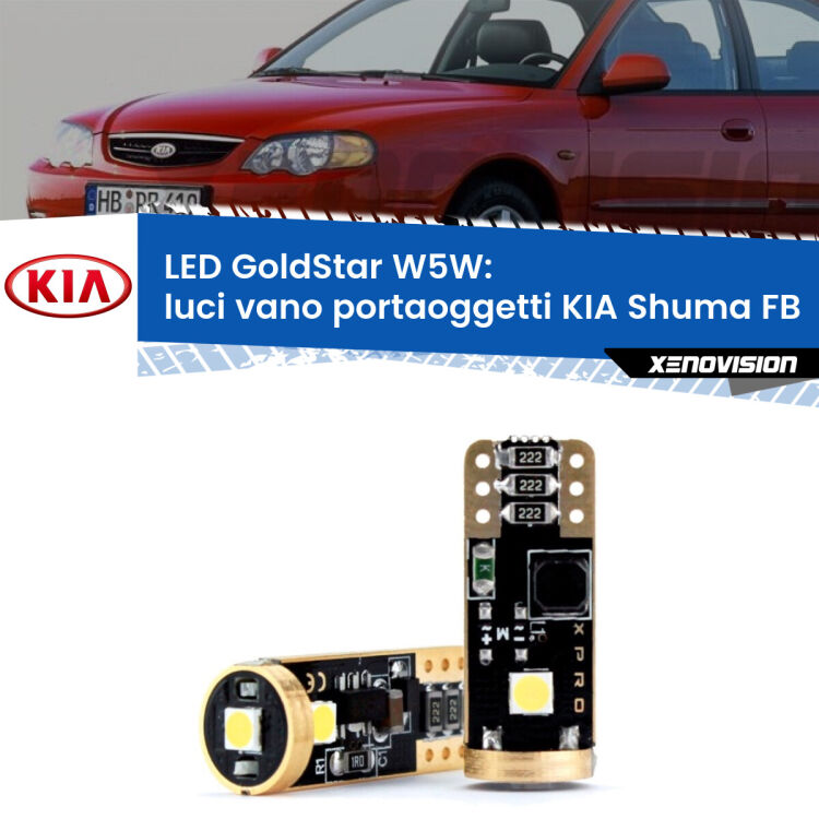 <strong>Luci Vano Portaoggetti LED KIA Shuma</strong> FB 1997 - 2000: ottima luminosità a 360 gradi. Si inseriscono ovunque. Canbus, Top Quality.