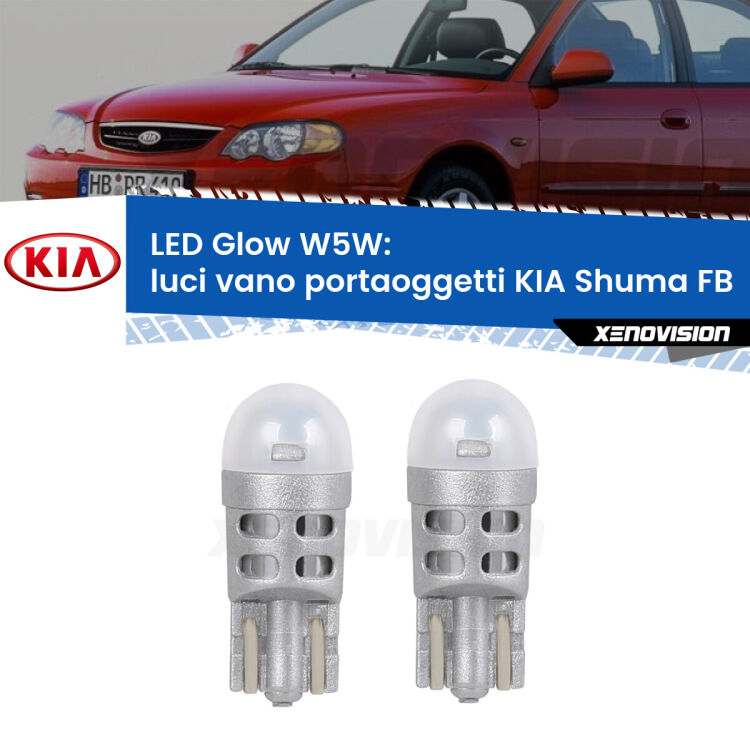 <strong>Luci Vano Portaoggetti LED luce calda per KIA Shuma</strong> FB 1997 - 2000. Coppia lampade <strong>W5W</strong> modello Glow di Xenovision.