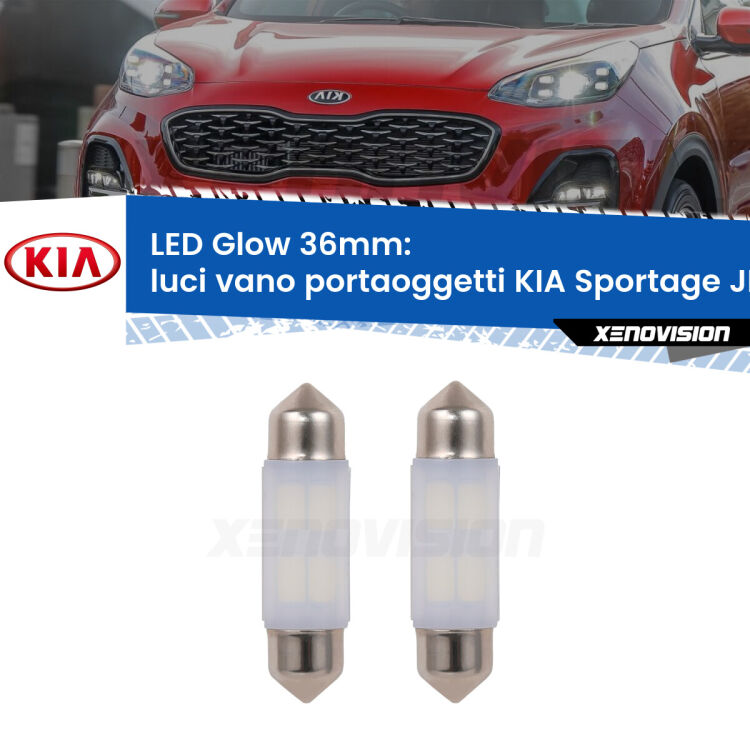 <strong>Luci Vano Portaoggetti LED luce calda per KIA Sportage</strong> JE/KM 2004 - 2009. Coppia lampade <strong>C5W</strong> 36mm modello Glow di Xenovision.