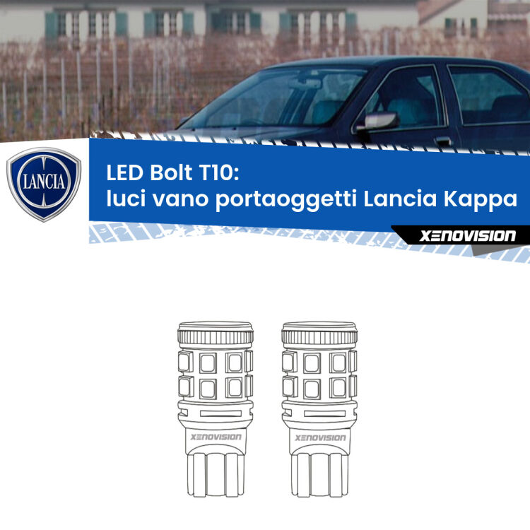 <strong>Luci Vano Portaoggetti LED per Lancia Kappa</strong>  1994 - 2001. Coppia lampade <strong>T10</strong> modello Bolt canbus.