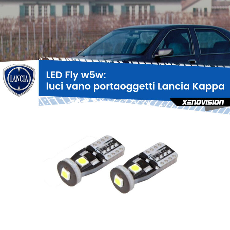 <strong>luci vano portaoggetti LED per Lancia Kappa</strong>  1994 - 2001. Coppia lampadine <strong>w5w</strong> Canbus compatte modello Fly Xenovision.