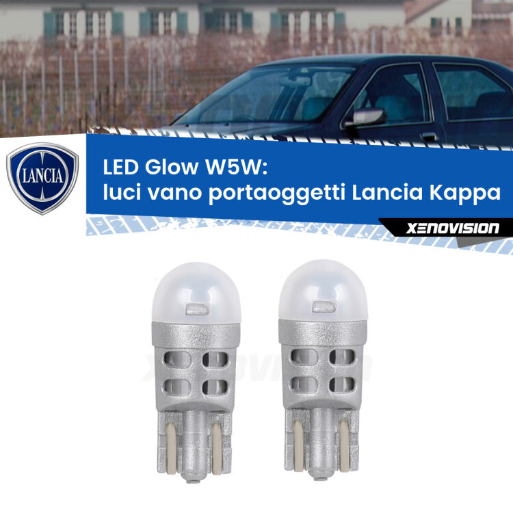 <strong>Luci Vano Portaoggetti LED luce calda per Lancia Kappa</strong>  1994 - 2001. Coppia lampade <strong>W5W</strong> modello Glow di Xenovision.