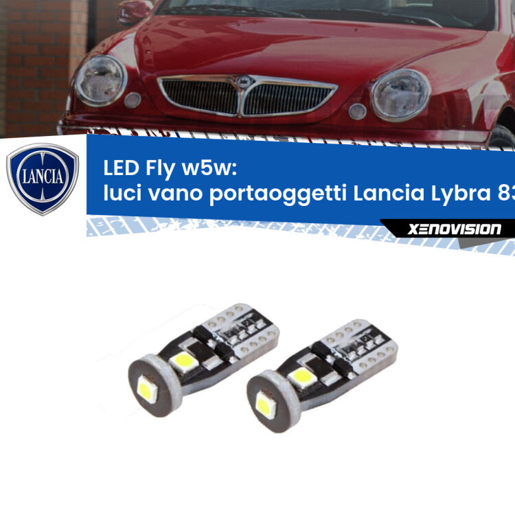 <strong>luci vano portaoggetti LED per Lancia Lybra</strong> 839 1999 - 2005. Coppia lampadine <strong>w5w</strong> Canbus compatte modello Fly Xenovision.