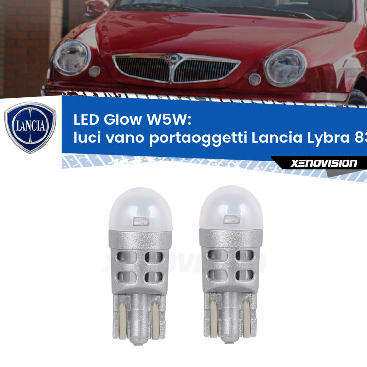 <strong>Luci Vano Portaoggetti LED luce calda per Lancia Lybra</strong> 839 1999 - 2005. Coppia lampade <strong>W5W</strong> modello Glow di Xenovision.