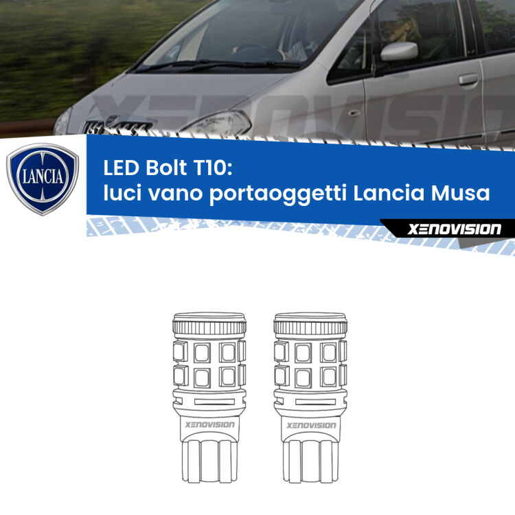 <strong>Luci Vano Portaoggetti LED per Lancia Musa</strong>  2004 - 2012. Coppia lampade <strong>T10</strong> modello Bolt canbus.