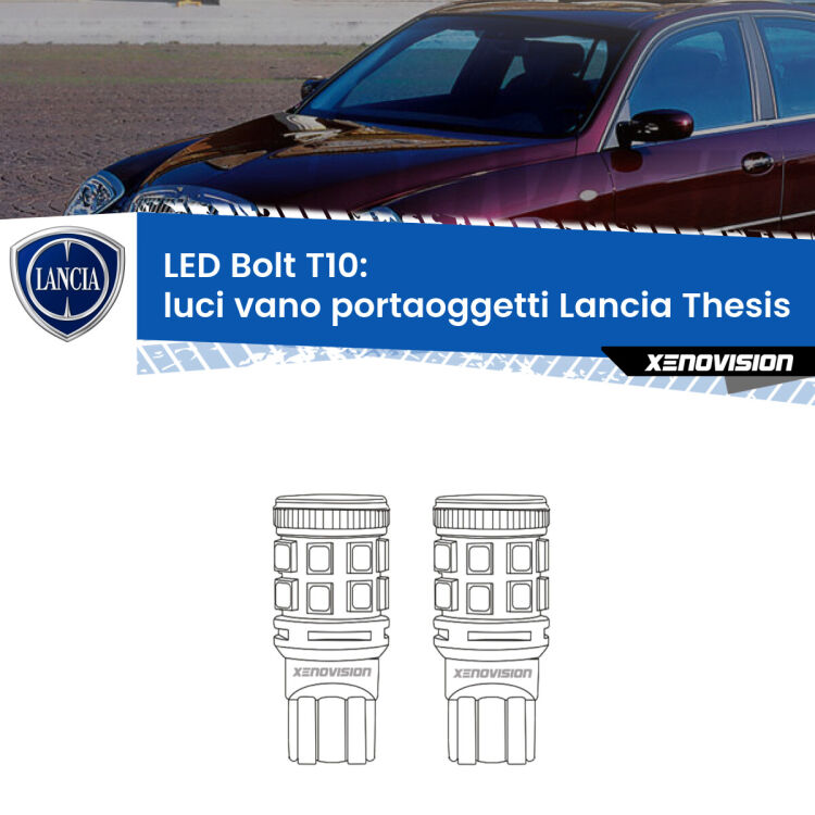 <strong>Luci Vano Portaoggetti LED per Lancia Thesis</strong>  2002 - 2009. Coppia lampade <strong>T10</strong> modello Bolt canbus.