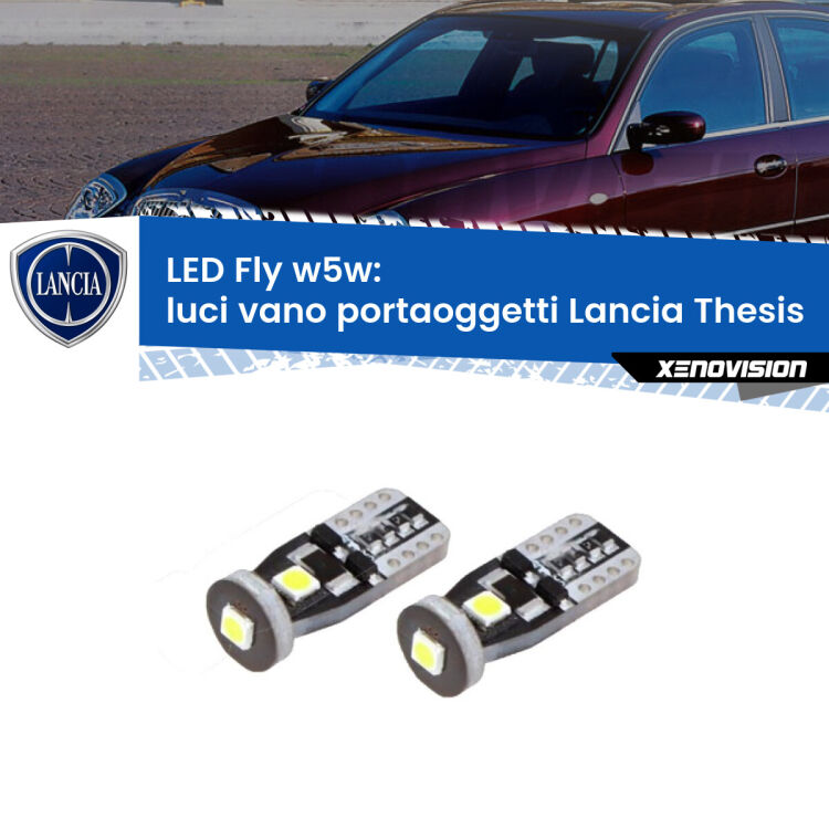 <strong>luci vano portaoggetti LED per Lancia Thesis</strong>  2002 - 2009. Coppia lampadine <strong>w5w</strong> Canbus compatte modello Fly Xenovision.