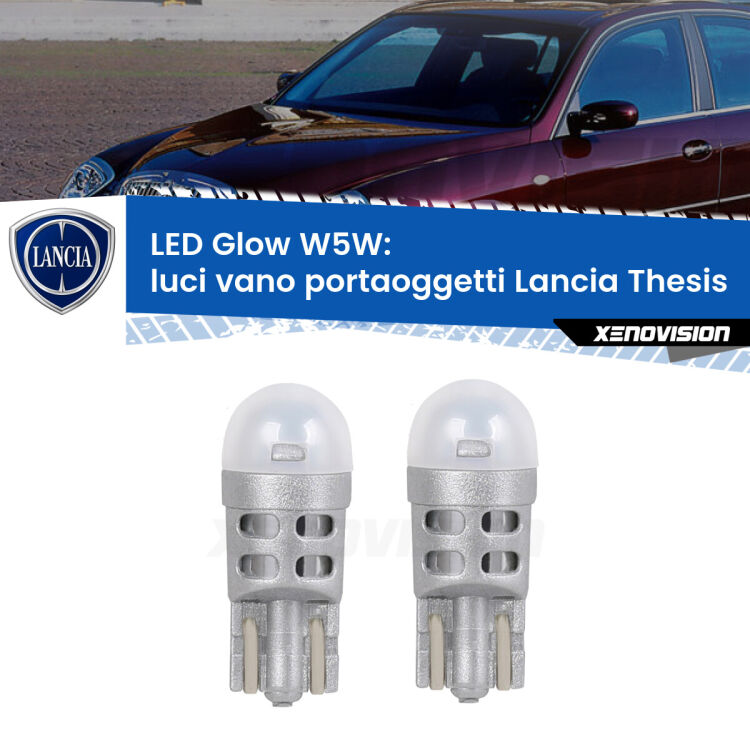 <strong>Luci Vano Portaoggetti LED luce calda per Lancia Thesis</strong>  2002 - 2009. Coppia lampade <strong>W5W</strong> modello Glow di Xenovision.