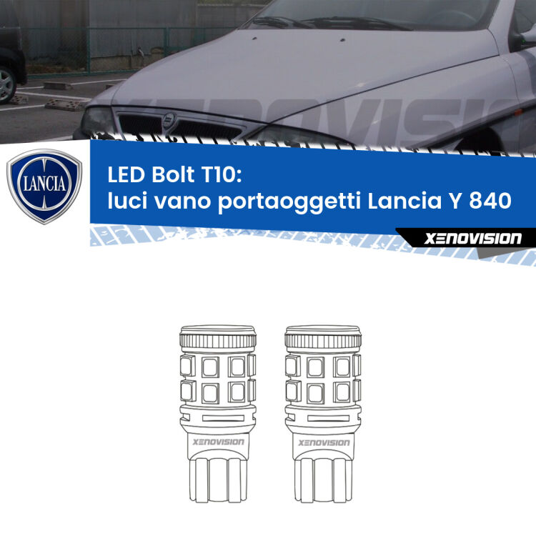 <strong>Luci Vano Portaoggetti LED per Lancia Y</strong> 840 1995 - 2003. Coppia lampade <strong>T10</strong> modello Bolt canbus.