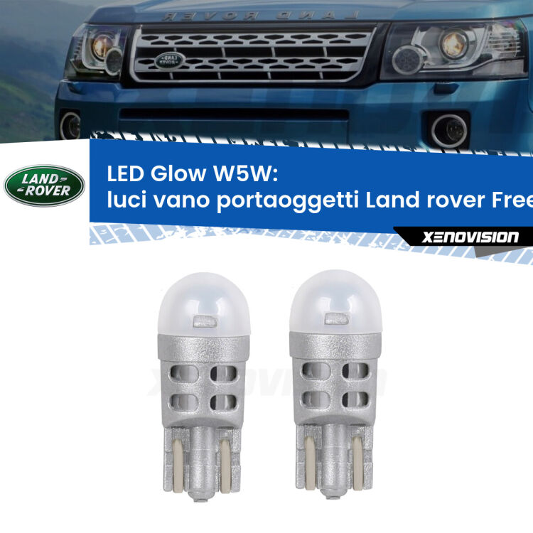 <strong>Luci Vano Portaoggetti LED luce calda per Land rover Freelander 2</strong> L359 2006 - 2014. Coppia lampade <strong>W5W</strong> modello Glow di Xenovision.