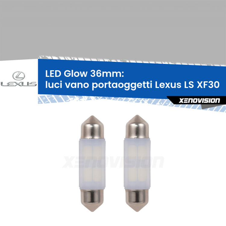 <strong>Luci Vano Portaoggetti LED luce calda per Lexus LS</strong> XF30 2000 - 2006. Coppia lampade <strong>C5W</strong> 36mm modello Glow di Xenovision.