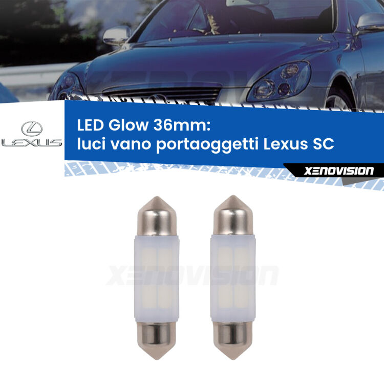 <strong>Luci Vano Portaoggetti LED luce calda per Lexus SC</strong>  2001 - 2010. Coppia lampade <strong>C5W</strong> 36mm modello Glow di Xenovision.