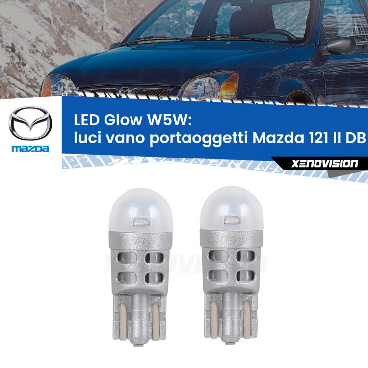 <strong>Luci Vano Portaoggetti LED luce calda per Mazda 121 II</strong> DB 1990 - 1996. Coppia lampade <strong>W5W</strong> modello Glow di Xenovision.